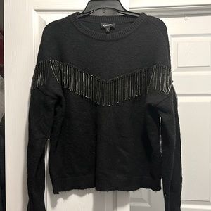 Black, thick Express sweater with tassles
